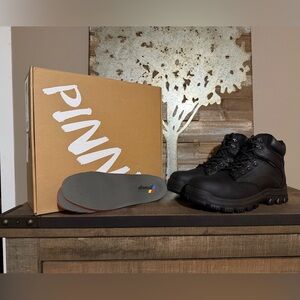 Pinnip Mens Work Boots Black Size 12 Leather Steel Toe Waterproof Lace Up NWT